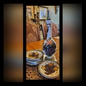 Beautiful Hand Painted Grapes Oil Bottle and Coasters Set